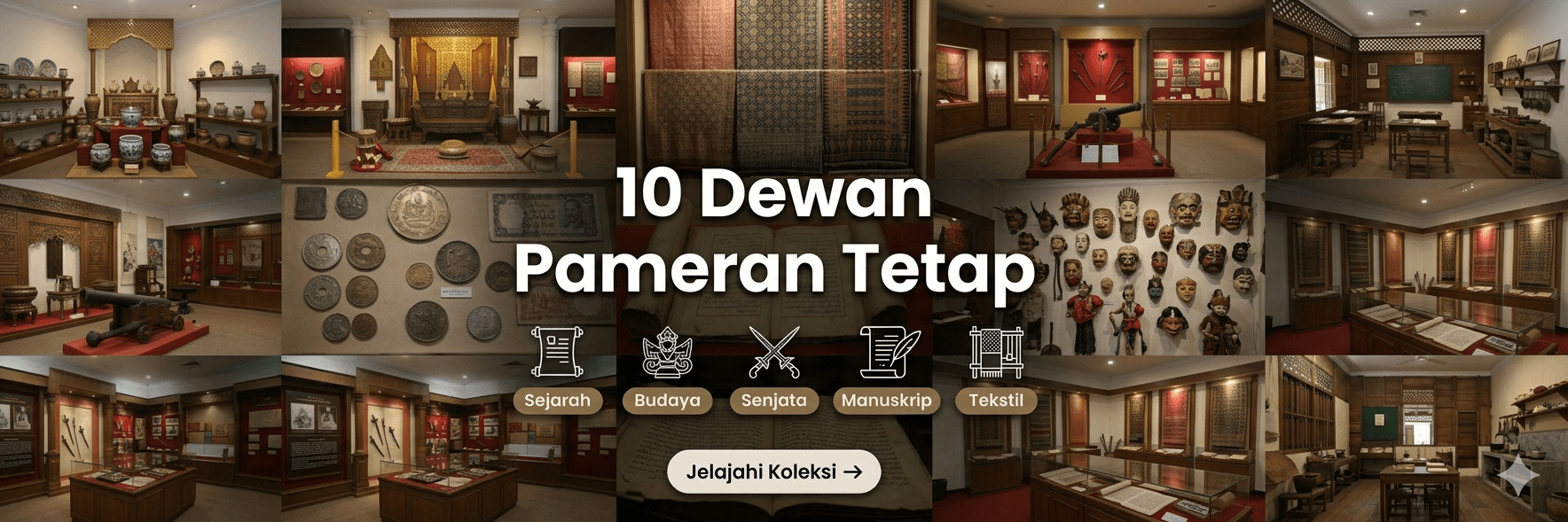 10 Dewan Pameran Tetap merangkumi sejarah, budaya, senjata, manuskrip dan tekstil Kedah.
